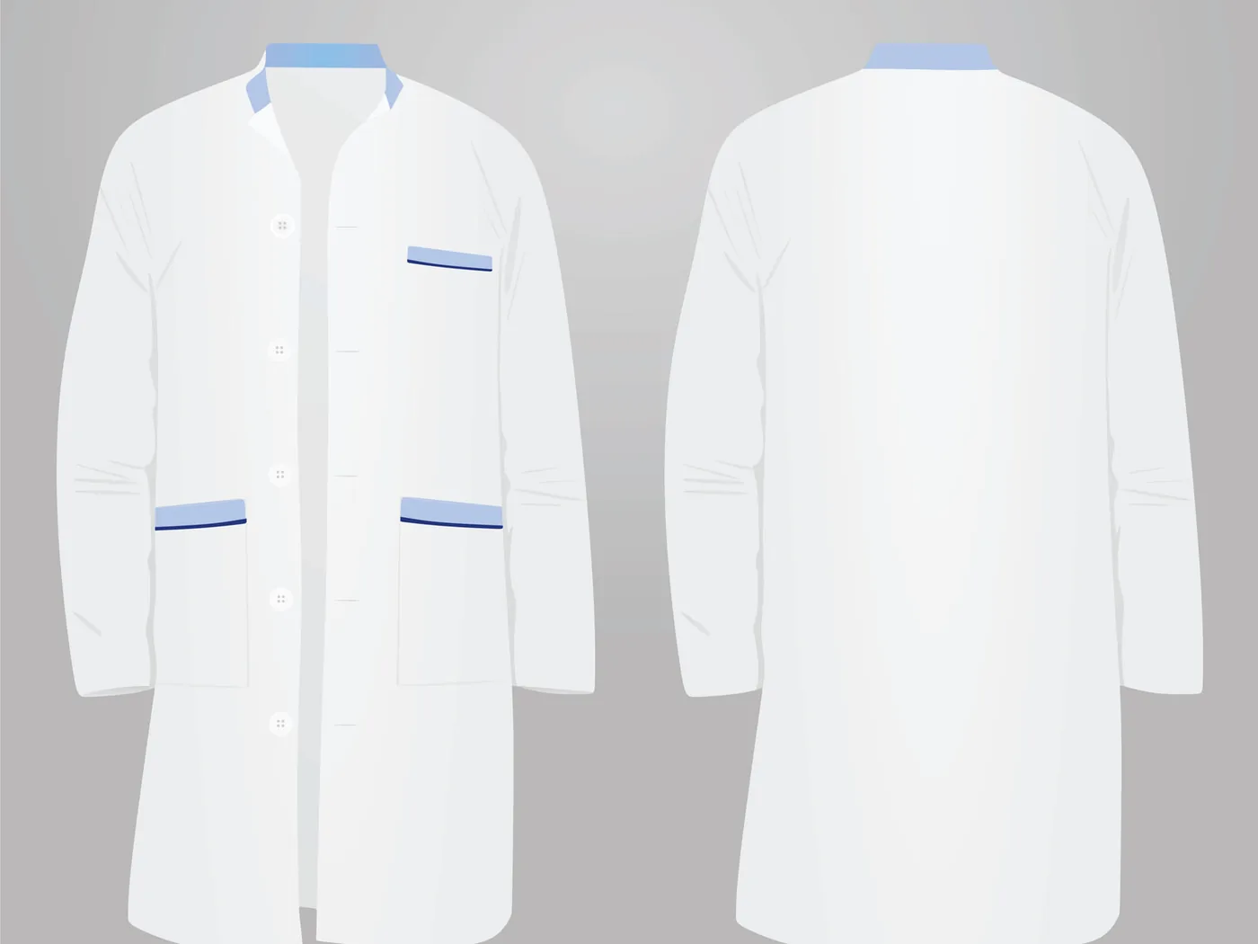 White lab coats shown front and back